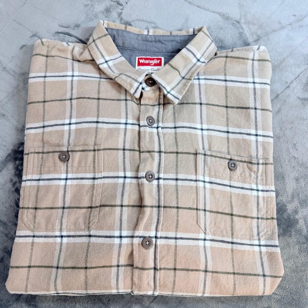 Wrangler Premium Quality Flannel Shirt Men’s Sz 3XL Plaid Brown Cowboy Workwear